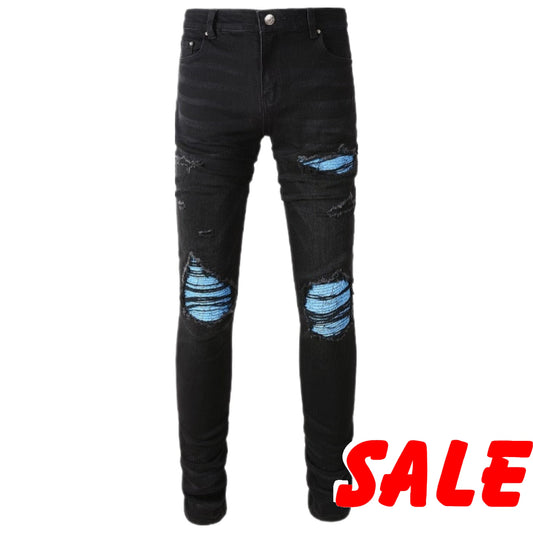 Blue Bandanna Distressed Jeans