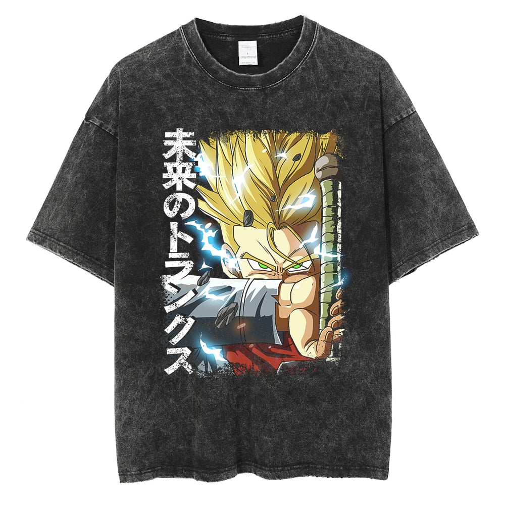 Dragon Ball Hip Hop Oversized Washed Anime T-shirts Men Black Vintage Tees Men&#39;s Fashion Loose T Shirt Man Women Casual Tshirt