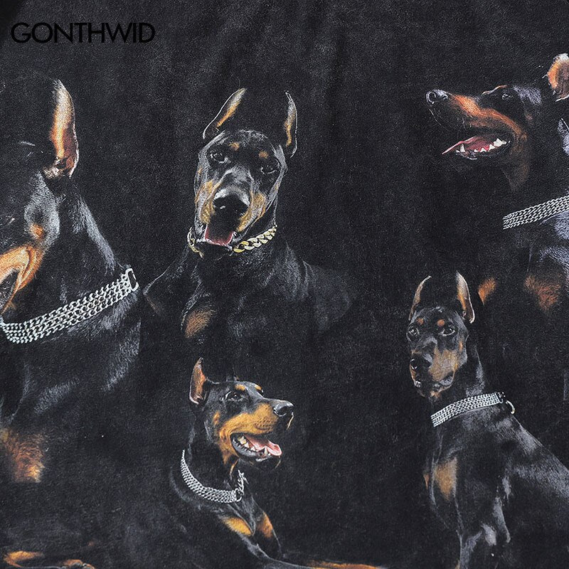 Vintage Doberman Dog Print Punk Rock Gothic T-Shirt