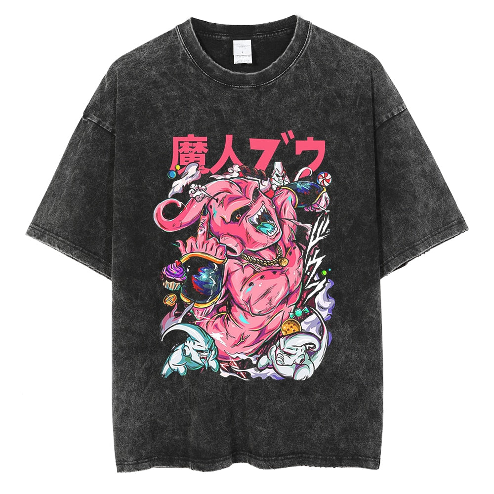 Dragon Ball Hip Hop Oversized Washed Anime T-shirts Men Black Vintage Tees Men&#39;s Fashion Loose T Shirt Man Women Casual Tshirt