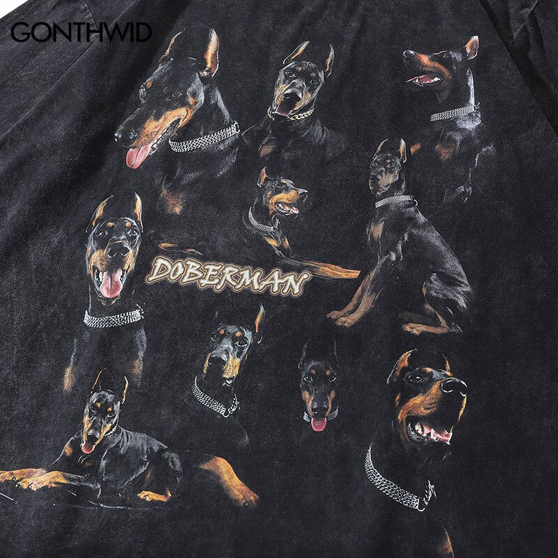 Vintage Doberman Dog Print Punk Rock Gothic T-Shirt