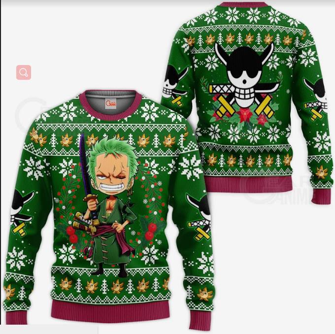 Festive Green Anime-Inspired Christmas Sweater - Sword Master Edition