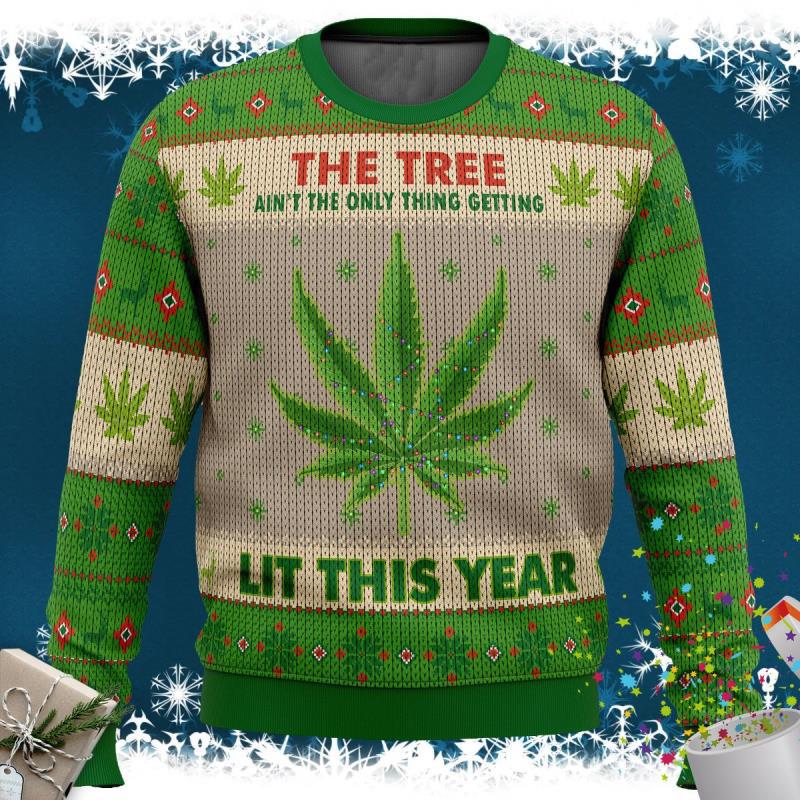 "Lit This Year" Festive Cannabis Holiday Sweater