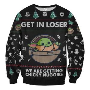 Baby Yoda "Get in Loser, We Are Getting Chicky Nuggies" Holiday Sweater