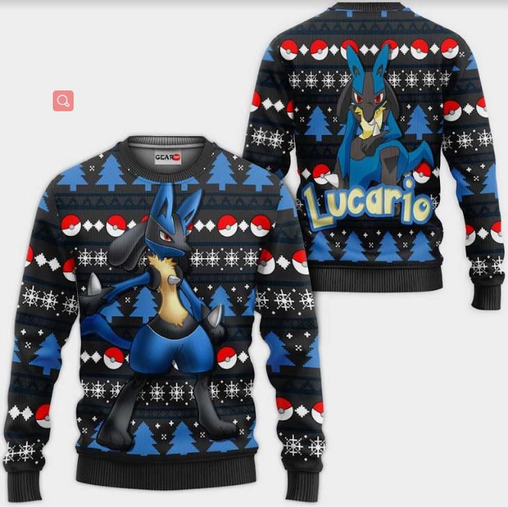 Lucario Holiday Sweater with Festive Pokéball and Snowflake Pattern