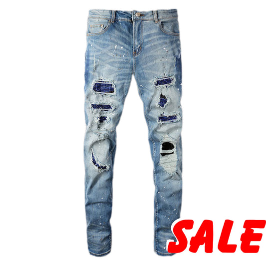 Blue Retro Rhinestone Jeans