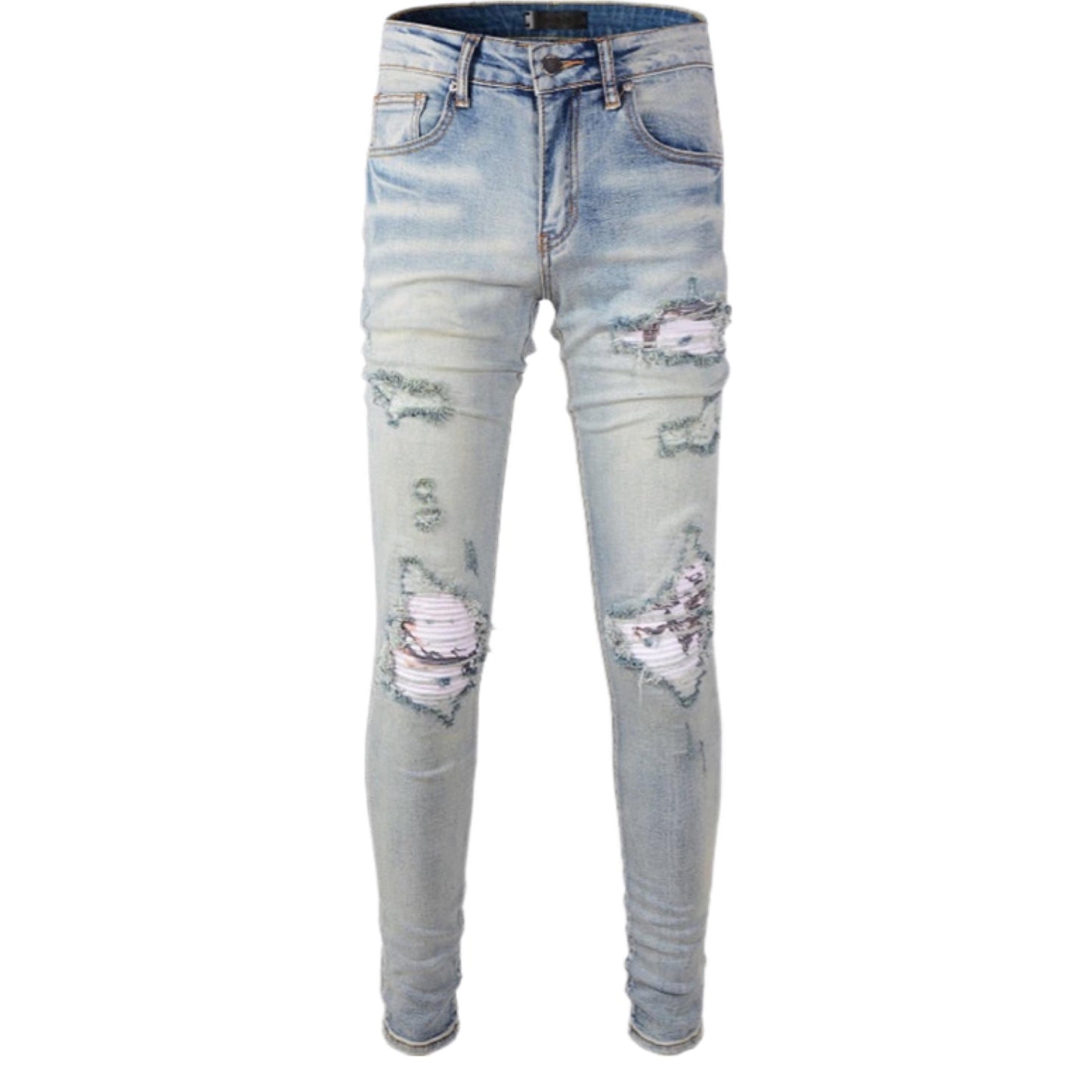 Distressed Faded Blue Ripped Jeans