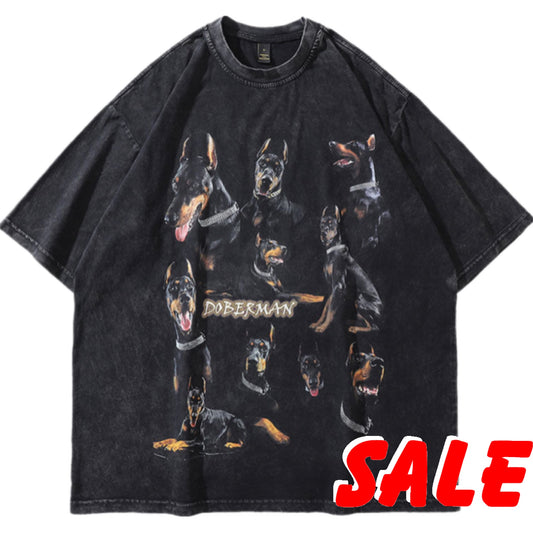 Vintage Doberman Dog Print Punk Rock Gothic T-Shirt