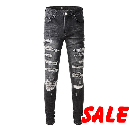 Distressed slim-fit black jeans