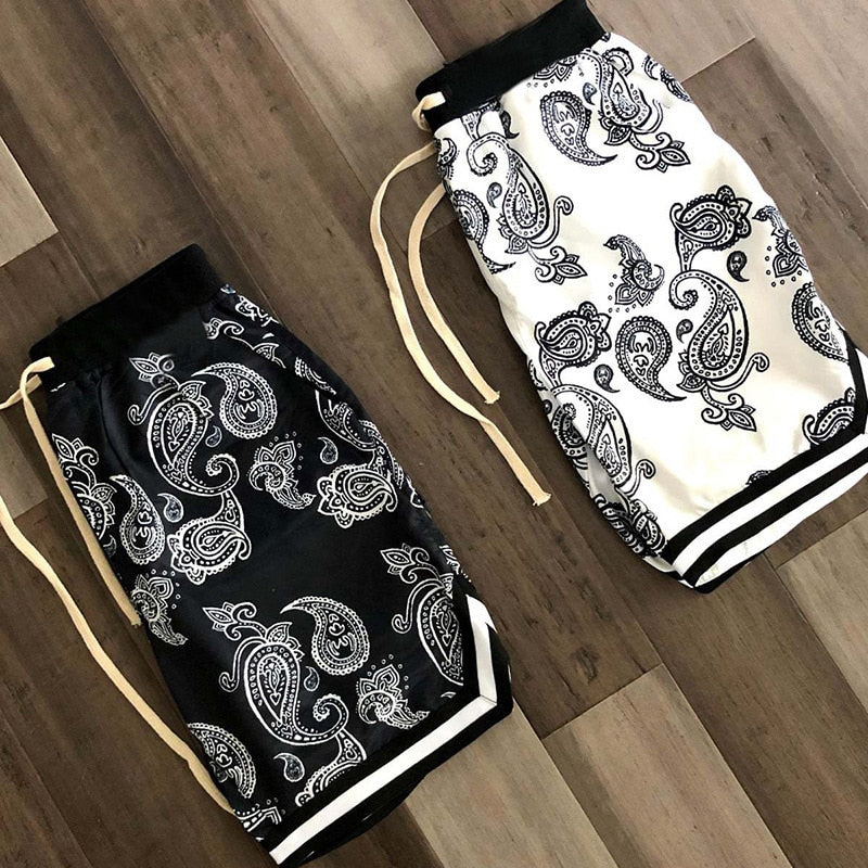 2022 Summer New Harajuku Men’s Shorts Bandana Pattern Fashion Hip Hop Men’s Brand Short pant Bottoms Elastic Wais Man Casual pants