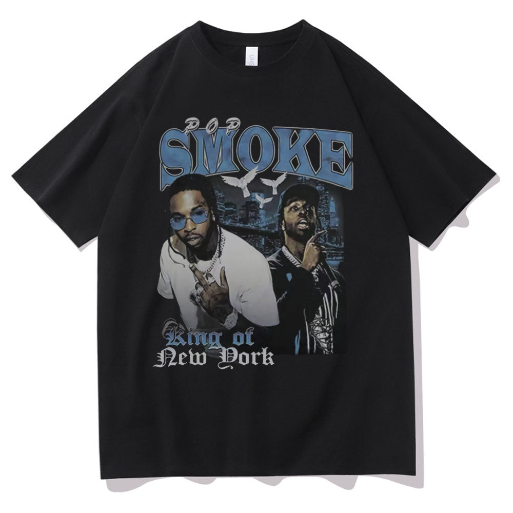 New Rap Pop Smoke Graphic Print T Shirt Man Rapper The Woo King Black 100% Cotton T-shirt Men Women Fashion Hip Hop Streetwear - Scarefacelion’s Meme Shop  