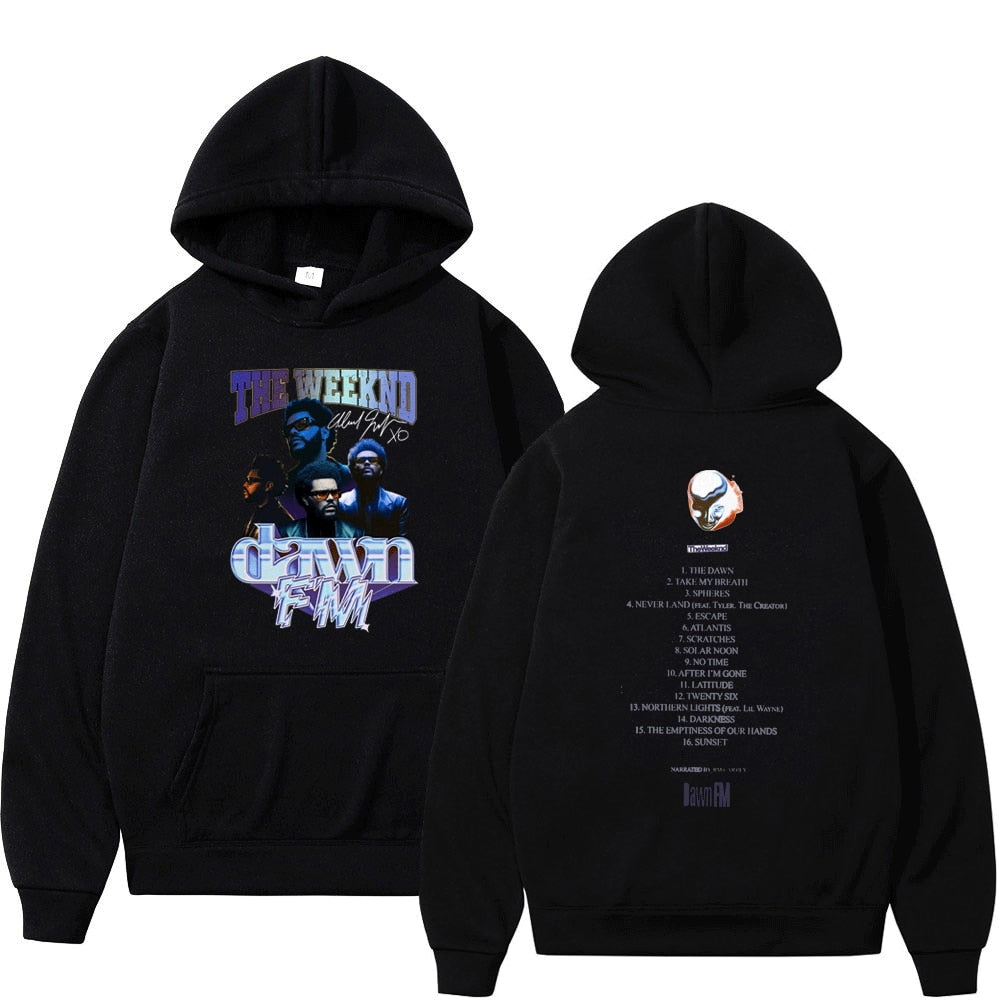 Street Hip Hop The Weeknd Black Hoodie 90s Vintage Graphic Double-sided Print Hooded Sweatshirt Fashion Oversized Pullover Men