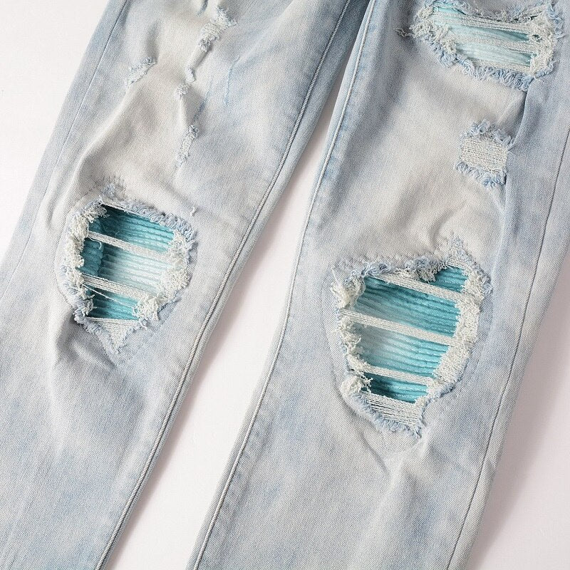 Light Blue Distressed Ripped Jeans