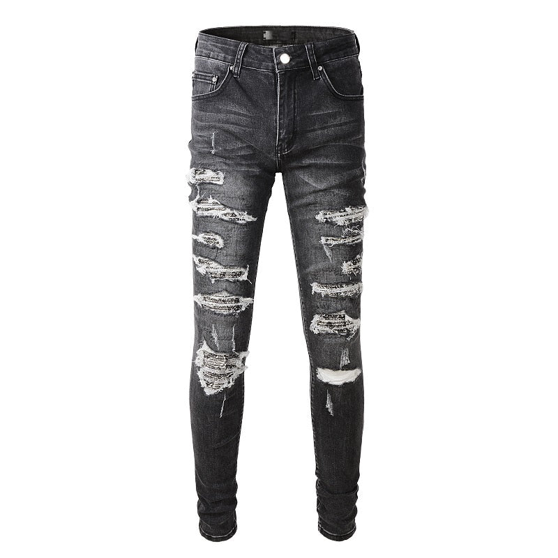 Distressed slim-fit black jeans