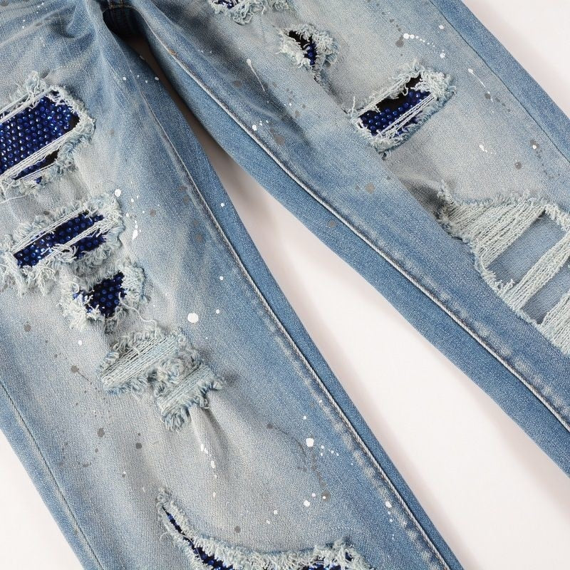 Blue Retro Rhinestone Jeans