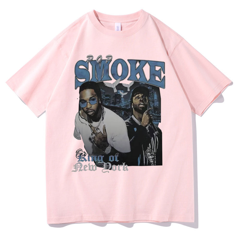 New Rap Pop Smoke Graphic Print T Shirt Man Rapper The Woo King Black 100% Cotton T-shirt Men Women Fashion Hip Hop Streetwear - Scarefacelion’s Meme Shop  