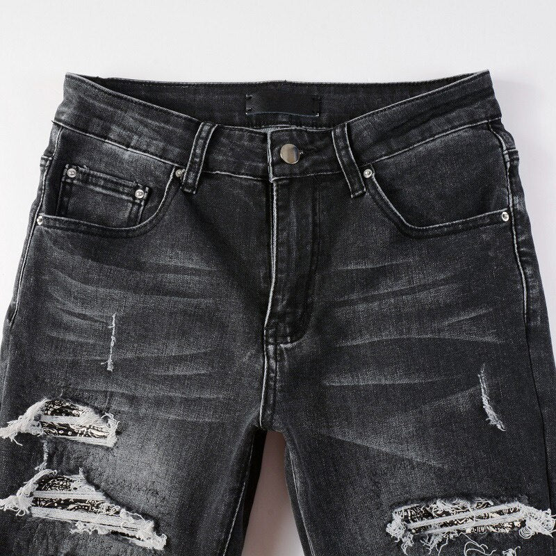 Distressed slim-fit black jeans