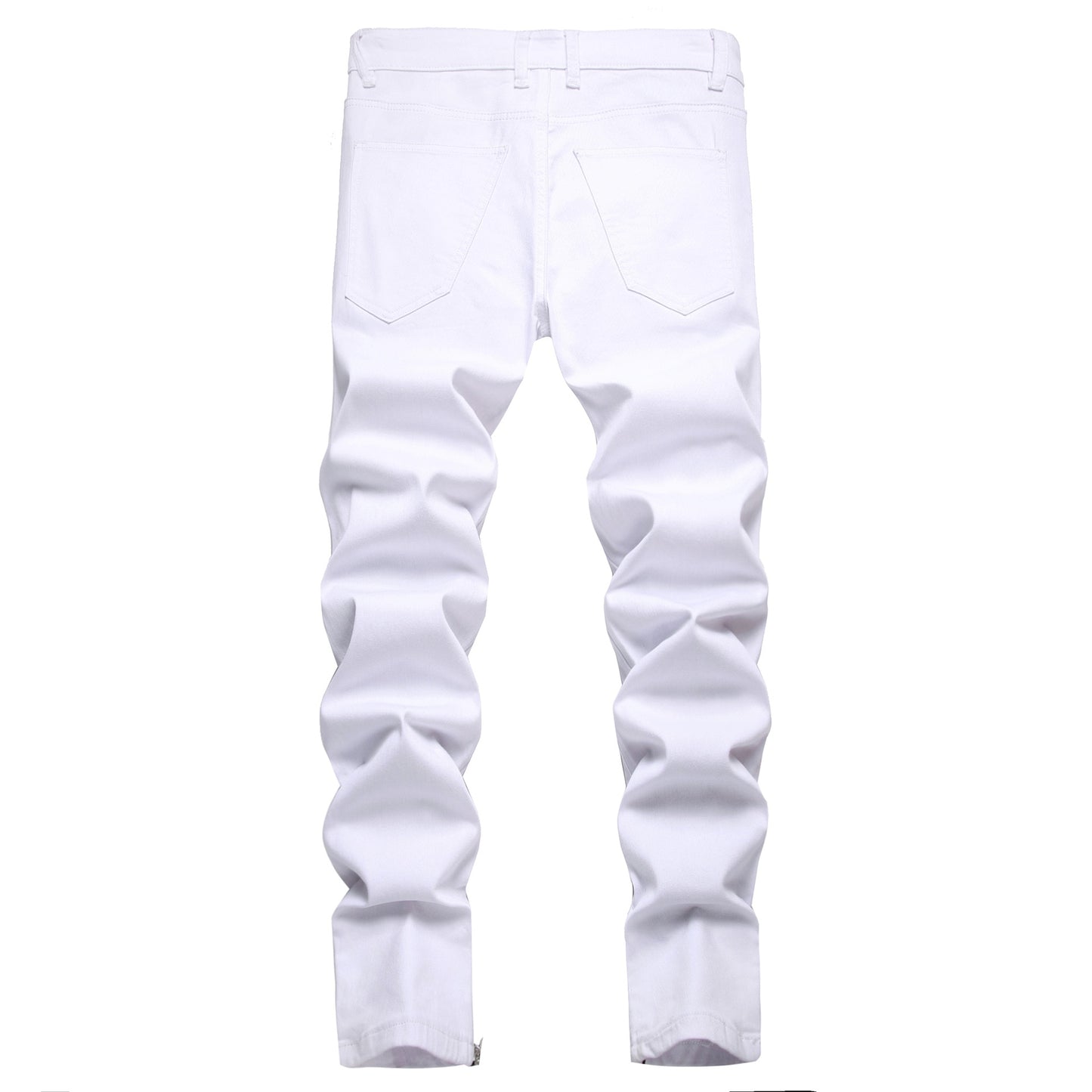 Punk Jeans Men Zipper Hip Hop Slim Fit White Bike Jeans Elastic Split Denim Pants Cotton Fashion Casual Jogging Male Clothing