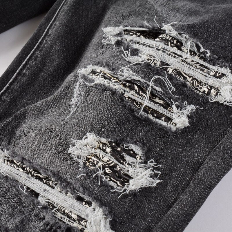 Distressed slim-fit black jeans