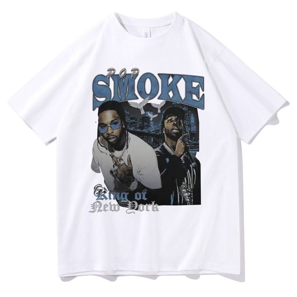 New Rap Pop Smoke Graphic Print T Shirt Man Rapper The Woo King Black 100% Cotton T-shirt Men Women Fashion Hip Hop Streetwear - Scarefacelion’s Meme Shop  