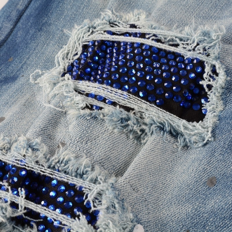 Blue Retro Rhinestone Jeans