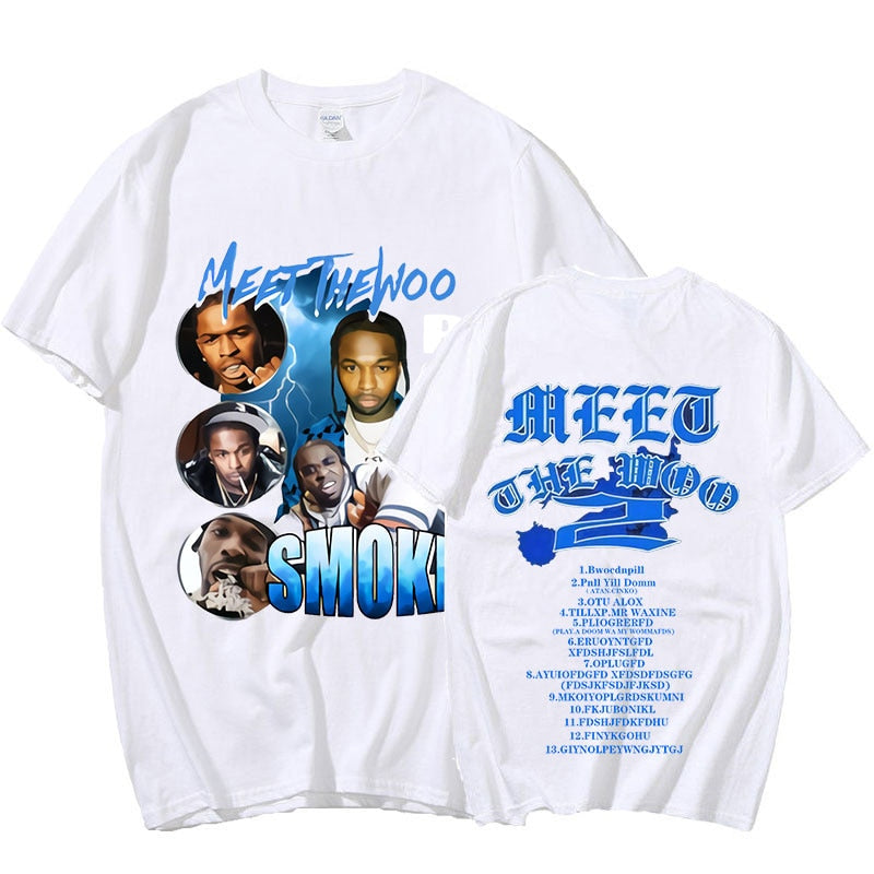 Rapper Pop Smoke Meet The Woo Double Sided Graphic Tshirt Hip Hop Men Women T-Shirt Loose Casual Oversized T-Shirts Streetwear - Scarefacelion’s Meme Shop  